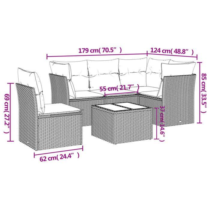 VidaXL Garden Lounge Set with Cushions 6 Pcs, Sofas with Adjustable Feet, Outdoor Furniture Set Patio Terrace 3217651