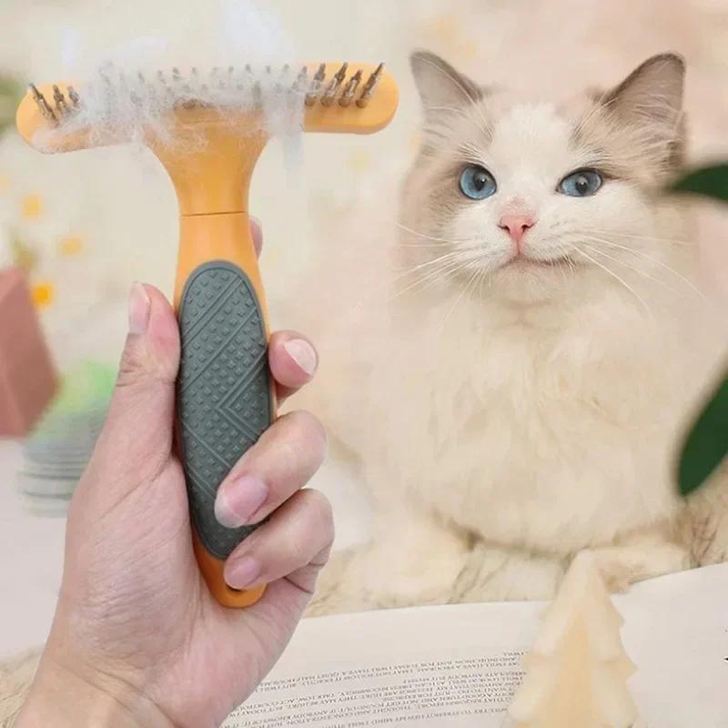 

Double Row Pet Cat Hair Removal Comb Dog Brush Short Long Thick Hair Fur Shedding Remove Pet Dog Comb Cleaning Tool Groom Rake оранжевый