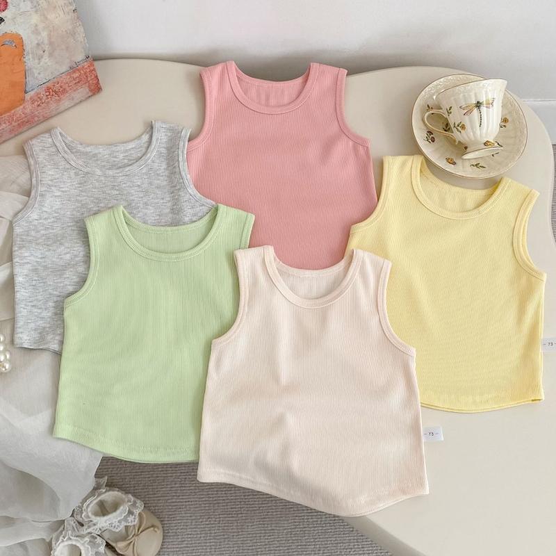 Summer Baby Solid Vest Girls Cute Candy Color Tops Children Cotton Sleeveless T-Shirts Toddler Tee Kids Clothes