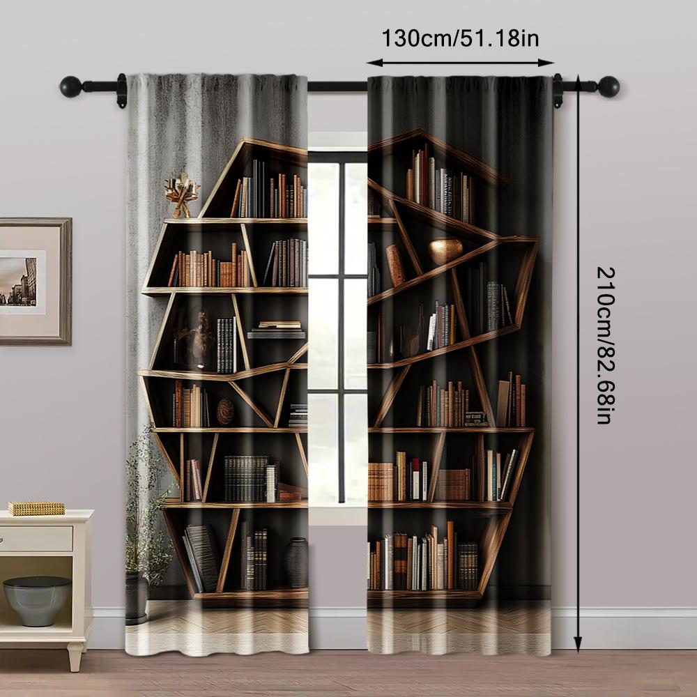 2pc, Scene Curtain Modern Bookshelf Protecting Privacy Holiday Decorations for Room Decor Aesthetic