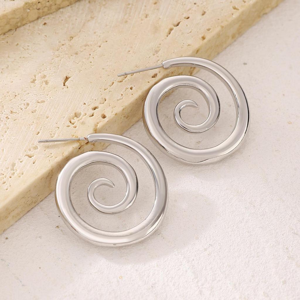 Retro Luxury Stainless Steel Rotating Circular Vortex Wire Earrings For Women