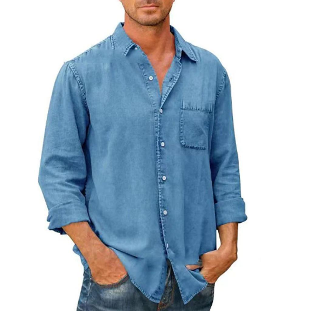 Men's Long Sleeves Pocket Single- Buckle Flip Collar Shirt