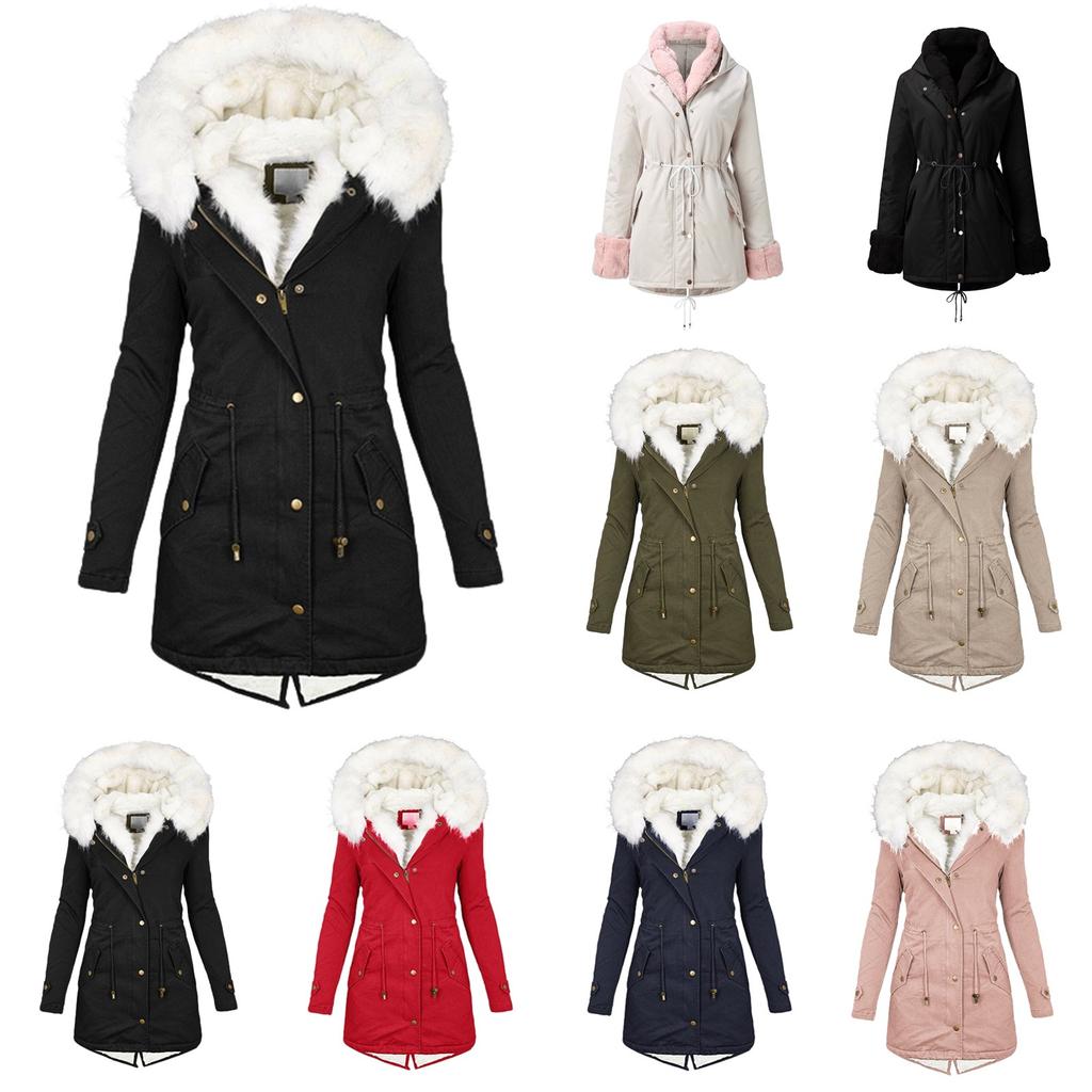 Womens Ladies Warm Feather Plus Size Solid Color Plush Long Sleeve Lapel Imitation Coat