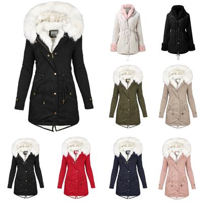 Womens Ladies Warm Feather Plus Size Solid Color Plush Long Sleeve Lapel Imitation Coat