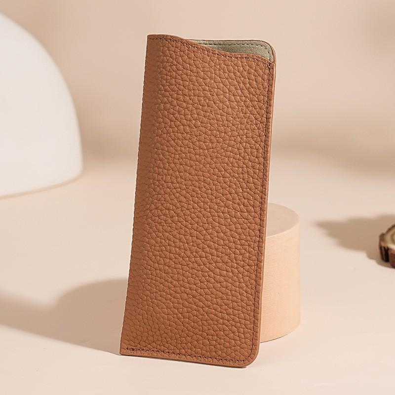 Estuche de Cuero Genuino para Gafas Gafas de Prescripción Gafas de Sol de Lectura Con Textura Diseño de Parte Superior Abierta