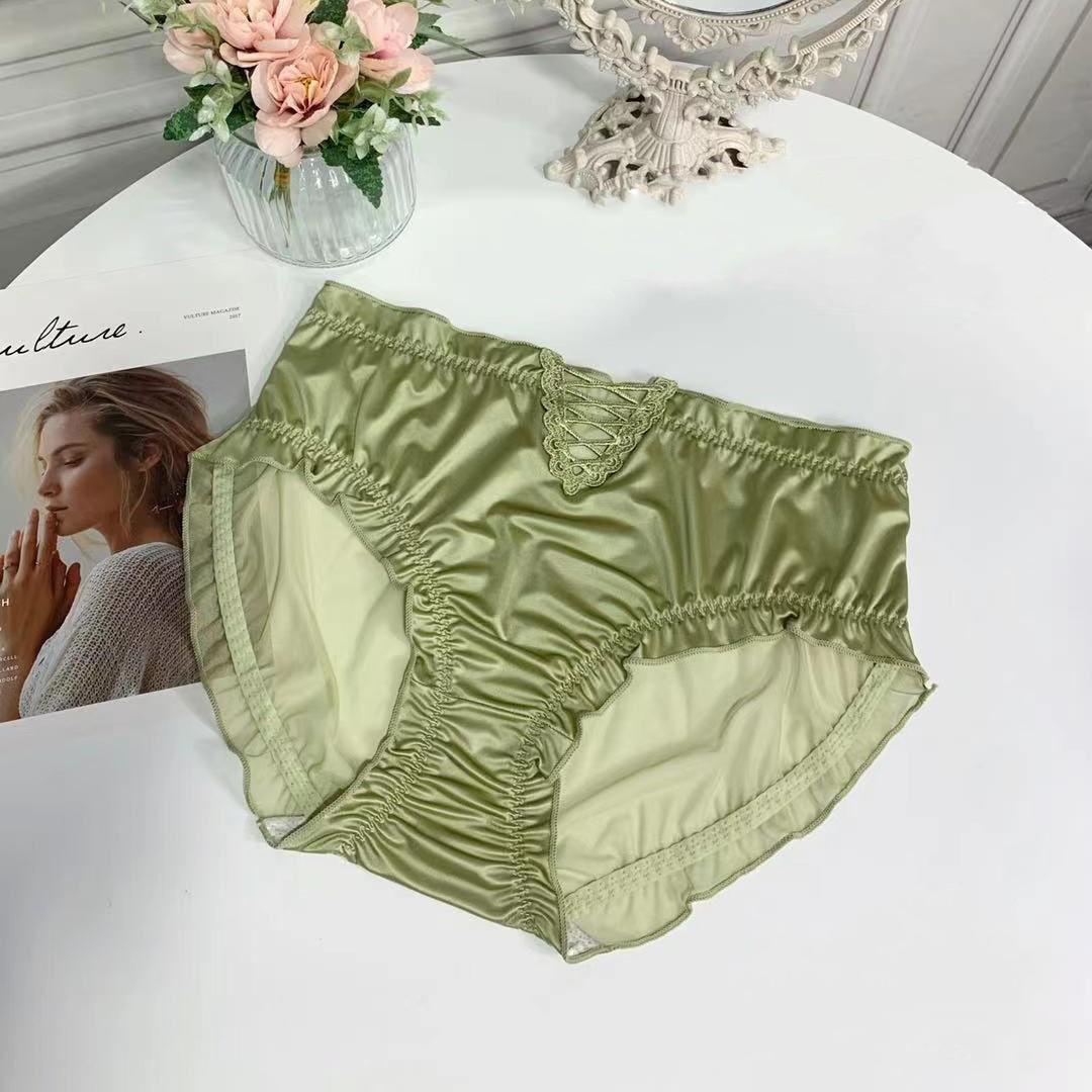 

Атласные кружевные трусики большого размера, бесшовные трусы, женские трусы из ледяного шелка, женское нижнее белье весом 100 кг onesize зелёный