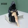 Durable Halloween Ornament Black Robe Girl Ornament, Dark Style, with Balanced Mystery Decoration Base Sitting Figurine, PLA Detailed Texture Non-fall