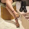 Fashion 2025 New Style Women's High Heels Open Toe Square Head Flower Sexy Silk Fine Heel One Character Buckle Sandals Simple Woman Shoe