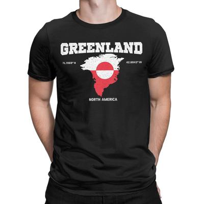 Greenland Flag and Map Greenland Coordinates Men's T Shirts  Funny Tees Short Sleeve Crewneck T-Shirts 100% Cotton Printed To...