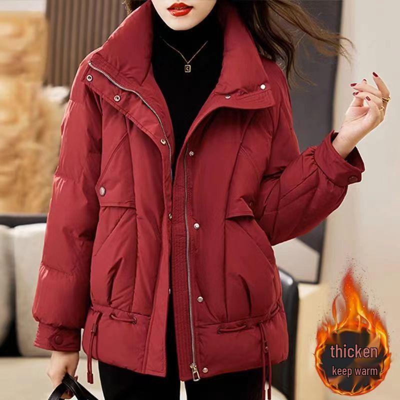 Women's 2025 Hot Style Red Thickened Down Cotton Jacket