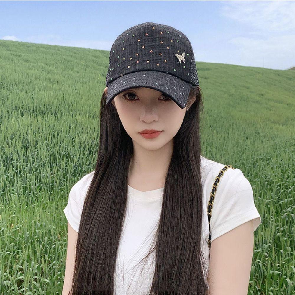 Butterfly Sport Peaked Hat Sequin Summer Sun Hat Casual Mesh Baseball Hat  Riding