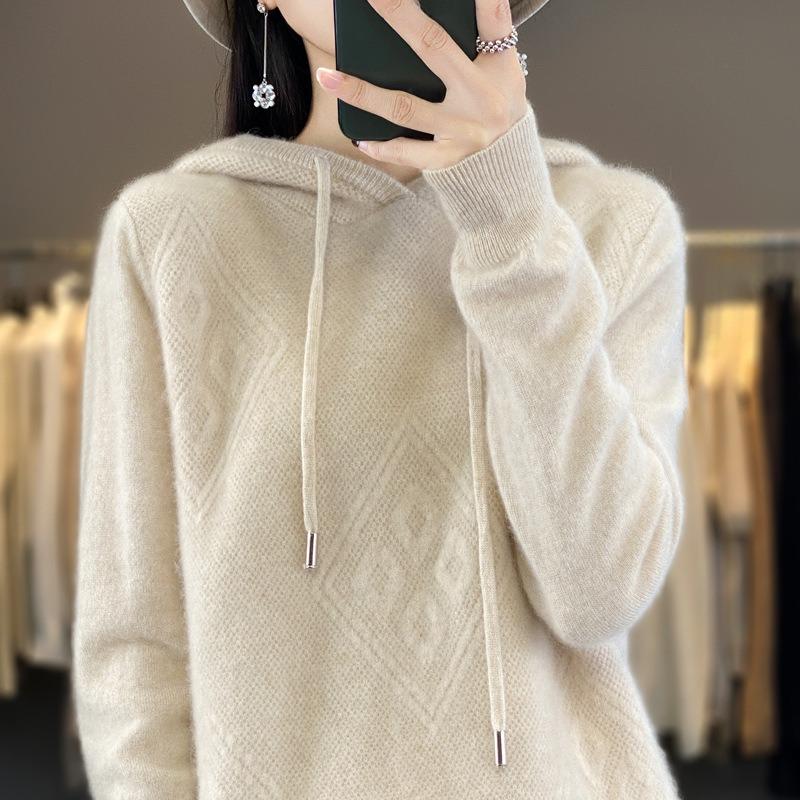 

Весенне-осенняя женская толстовка с капюшоном, вязаная толстовка с капюшоном, свободный и тонкий повседневный свитер с иглами корицы, пальто XXL бежевый