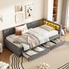 Sofa Bed Daybed 90x200cm, 2 Drawers, 16-color LED, USB+Type-C, Storage Compartment, Slatted Frame, Linen, Grey (without Mattress)
