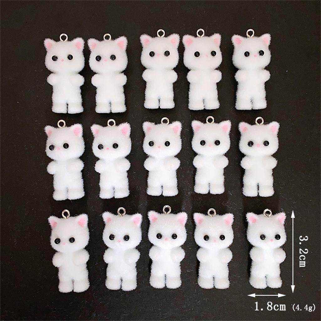 2 Piece Flocking Pendants Kawaii Cat Animal Chamrs For Keychain Necklace Pendant DIY Crafts Jewelry Making 3.2x1.8cm