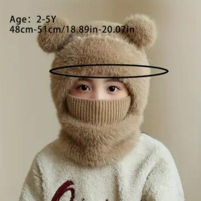 Kinder Wollstrickmütze für Mädchen und Jungen Herbst und Winter Schal Integrierte Kapuze Baby Winddicht Ohrenschutz Warme Schlupfmütze