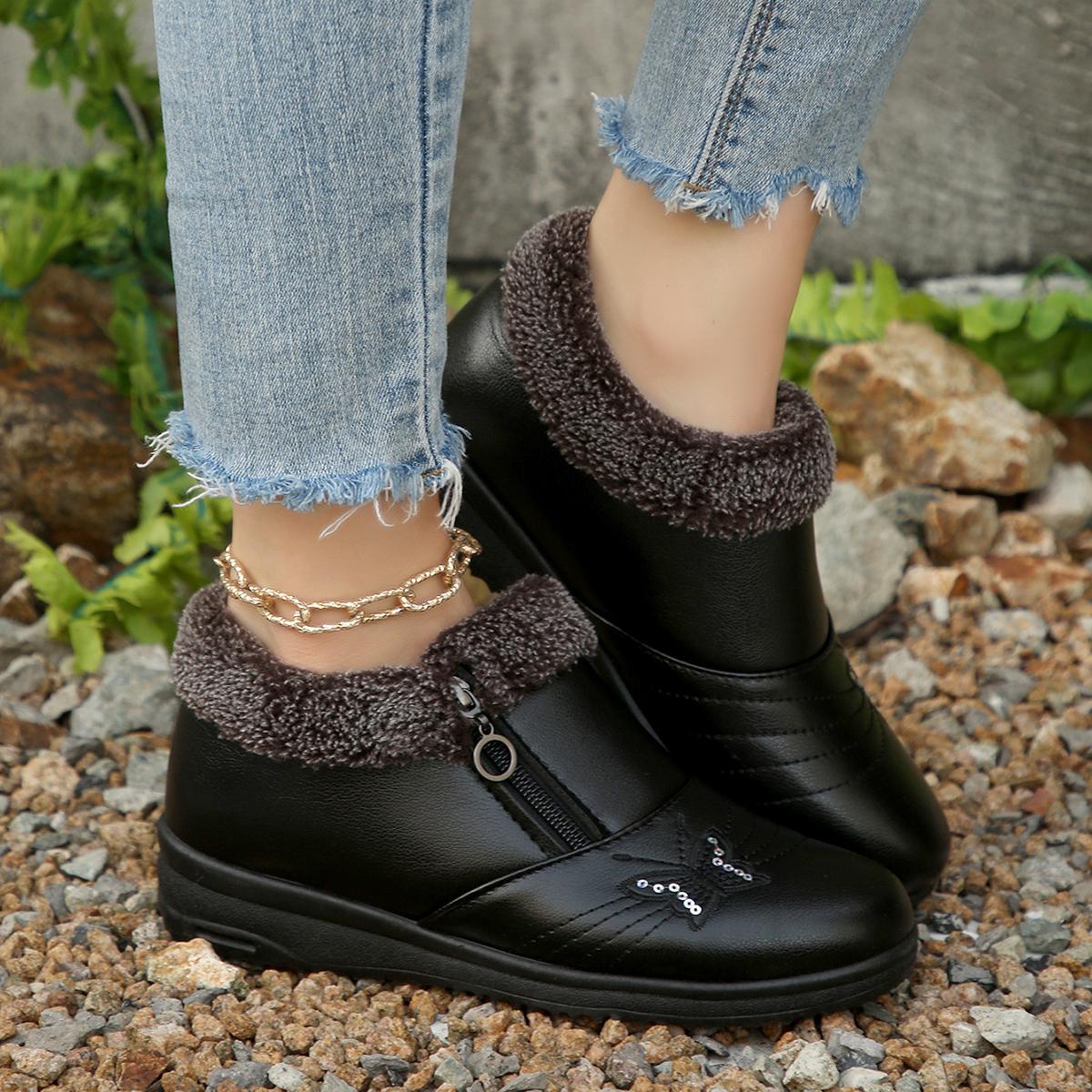 

Winter Round Toe Thick Sole Anti Slip Comfortable Casual Women s Boots Fashionable New Elegant Fleece Warm Work Boots 36