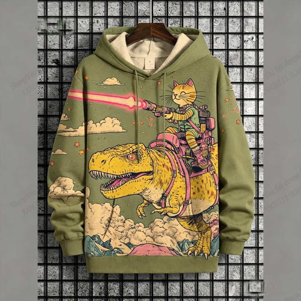 Autumn Winter Hoodie Sweatshirt Funny Cat Dinosaur 3d Print Hoodie child Fashion Oversize Tracksuit Men Clothes Cartoon Coat