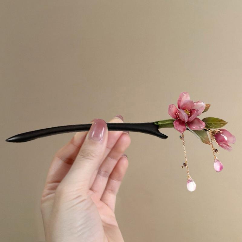 

New Chinese Style Temperament Tassel Lotus Flower Wooden Women s Hairpin Niche Design Handmade Ancient Style Qipao Hairpin розовый