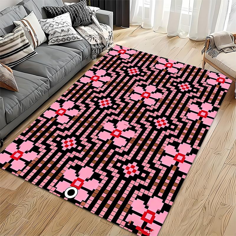 Geometric Pink and Black Pattern Carpet for Modern Living Room Decor Suitable for use as an anti-slip for living room bedroom sofas