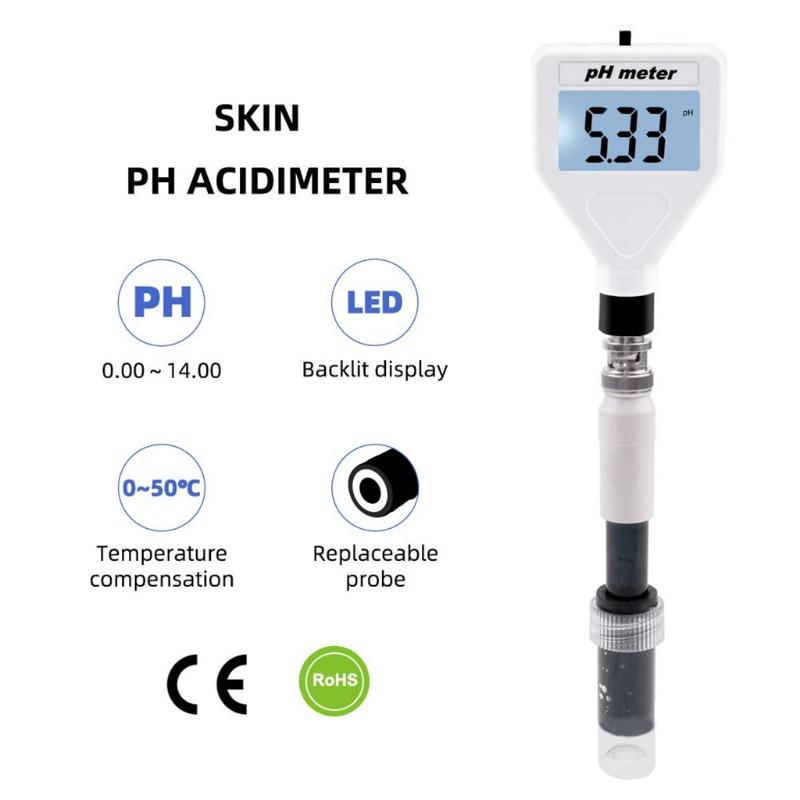 PH Meter for Skin/Food/ Soil /Fruits/ Meat/ Lab Digital Acidity Meter PH Tester Multifunction Digital PH Tester