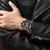 CURREN Men's Business Leather Strap Watch Waterproof Quartz Chronograph Date Display Three Sub-Dials Six Hands Casual Wristwatch