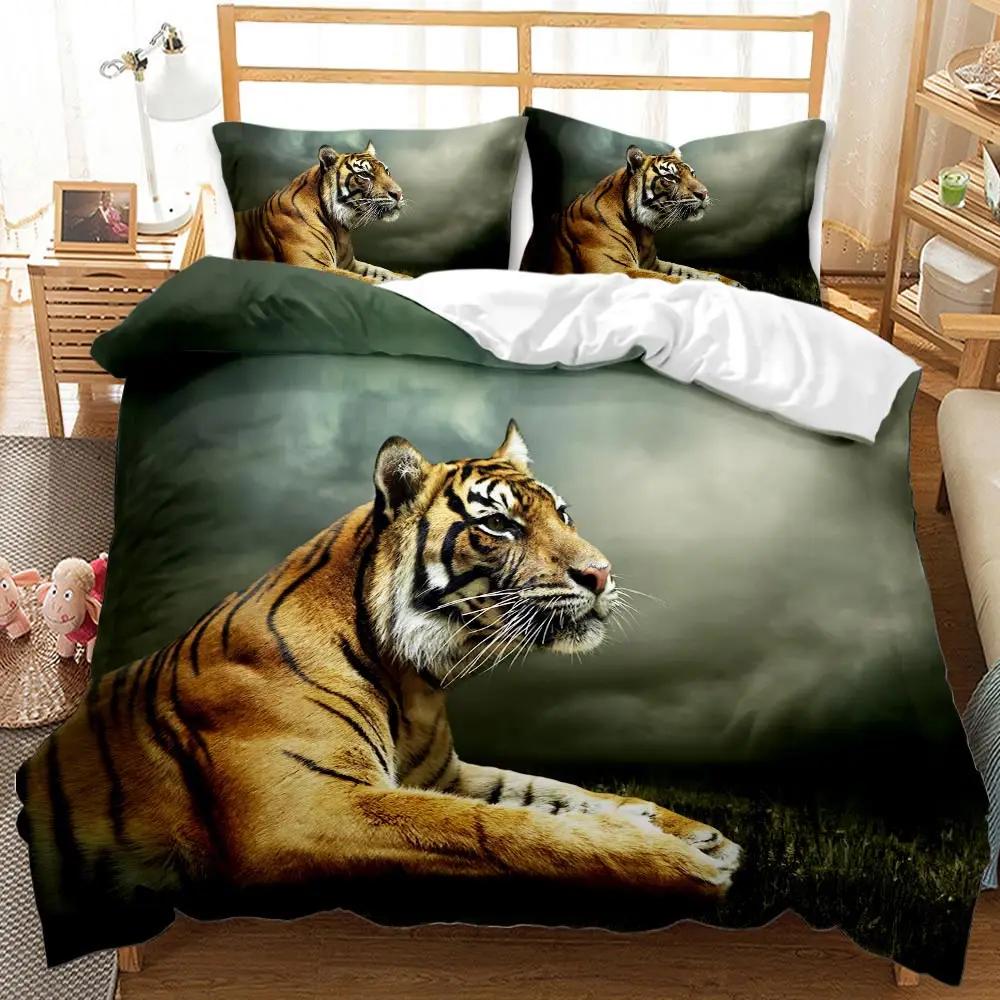 Tiger Duvet Cover Set Twin for Boys Men Wild Animal Printed Bedding Set Animal Polyester Comforter Cover Double Queen King Size