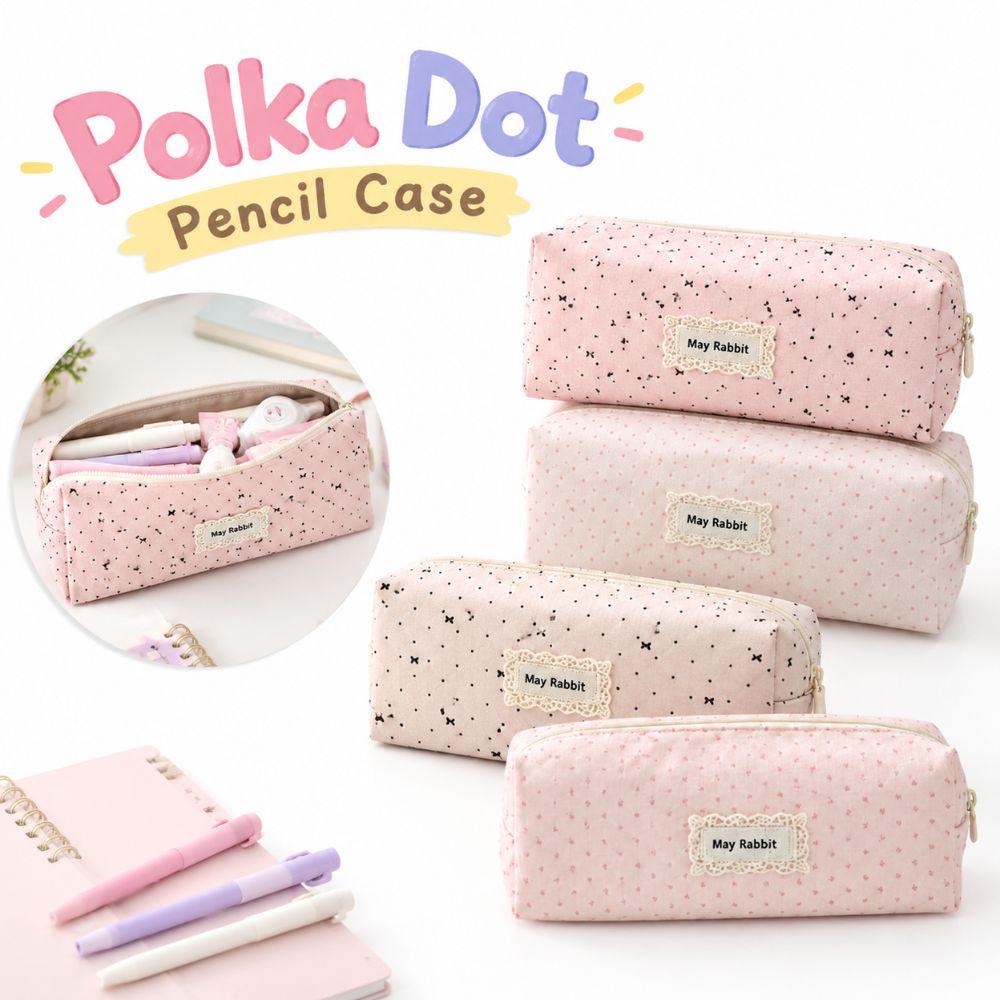 Polka Dot Pencil Case Canvas Storage Bag Cute Pen Pouch Student