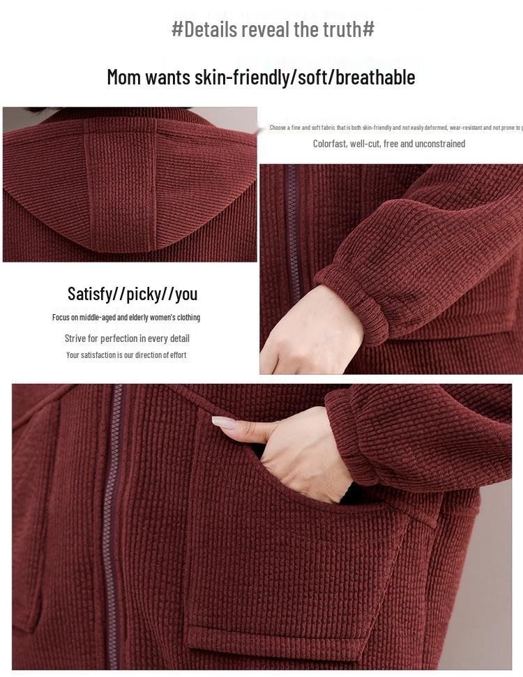 Autumn/Winter Fleece-Lined Corduroy Sportswear Set for Middle-Aged Women