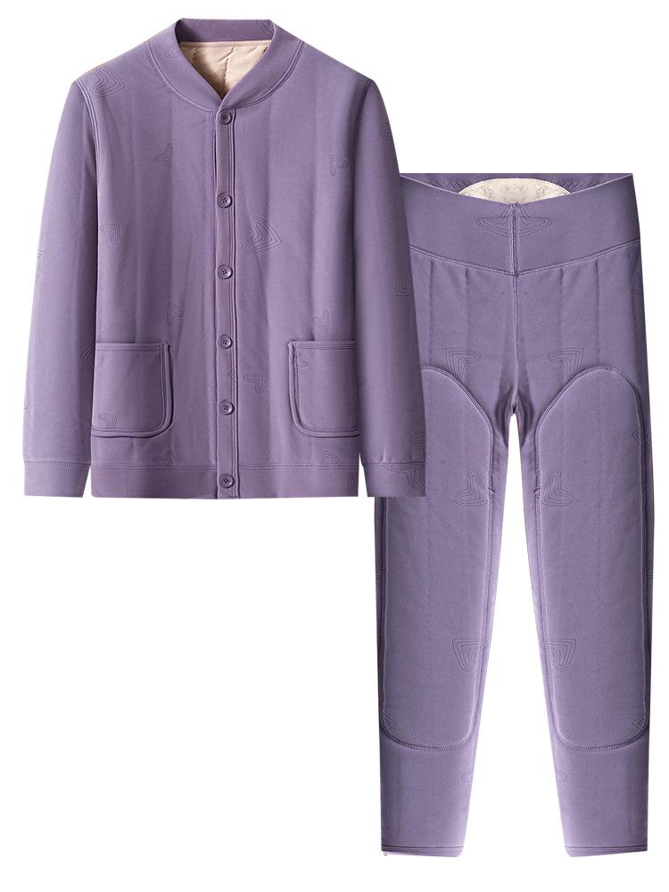 Women's Cashmere Cardigan and Wool-Lined Underwear Set - Winter Warmth for Mid-Aged and Elderly
