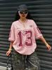 Los Angeles Nummer 13 Print Mode Dames V-hals Korte Mouw T-shirt Zomer Tee Baseballshirts Dagelijkse Losse Sport Tops Tee