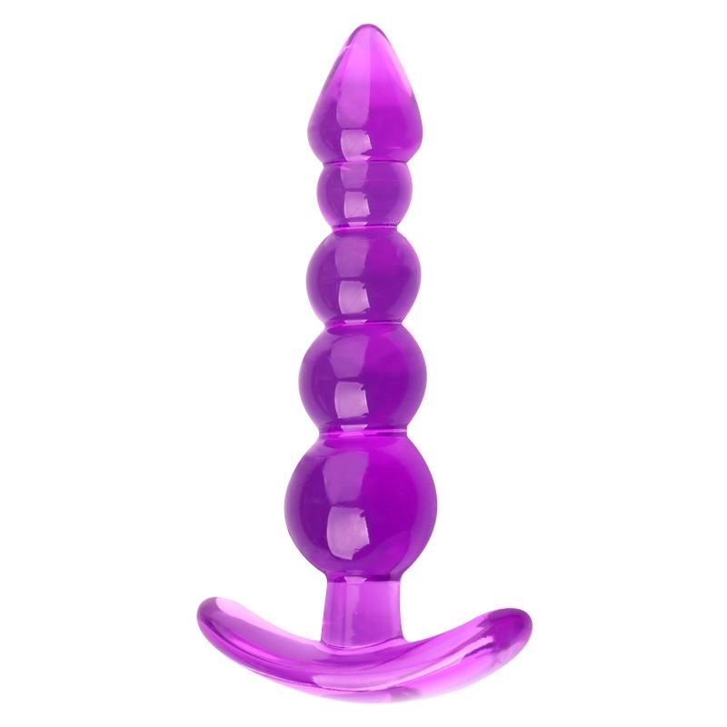 Plug Anale in Silicone con Perline per Stimolazione della Prostata Giocattolo Unisex per Adulti Viola Rosa