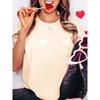 European Size Women's Short Sleeve Blouse, Minimalist Love Print, Soft Stretch Crew Neck, Breathable Casual Top, S-XXL