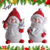 New Year Festive Ornaments 2Pcs Christmas Tabletop Decor Cute Snowman Figurine Resin Snow Statue with Winter Home Decor Knit Hat Scarf for