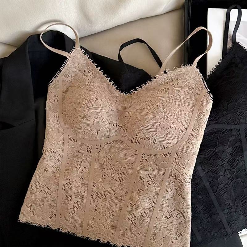 French lace beauty back sling vest women's inner with chest pad women's summer thin can be worn outside bottoming top
