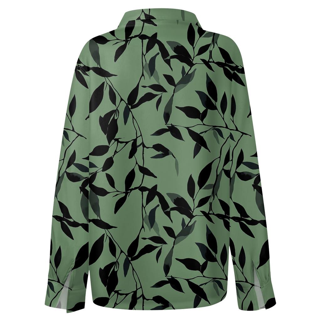 Women's Shirt With Floral Print Buttons, Long Sleeved Casual Regular Shirt Collar Top