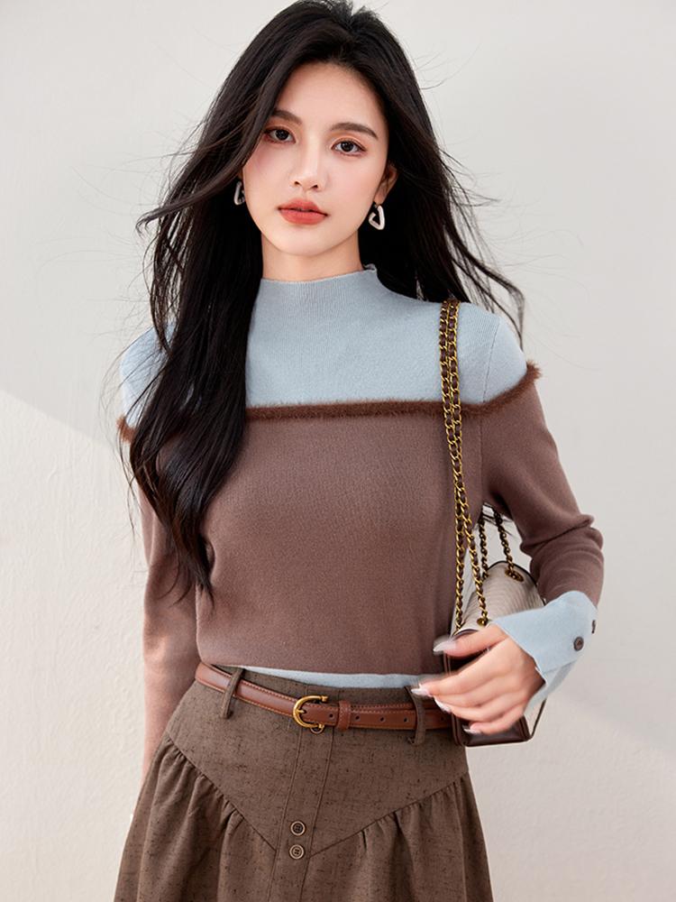 

2024 корейский трикотаж цветной женский свитер с длинным рукавом, свободный повседневный женский пуловер XL коричневый