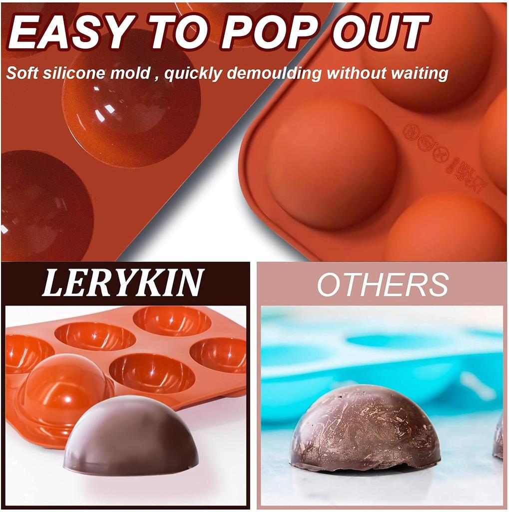 6 Holes Medium Semi Sphere Silicone Molds, 2 Packs Half Sphere Silicone Baking Molds for Making Chocolate, Cake, Jelly, Dome Mousse