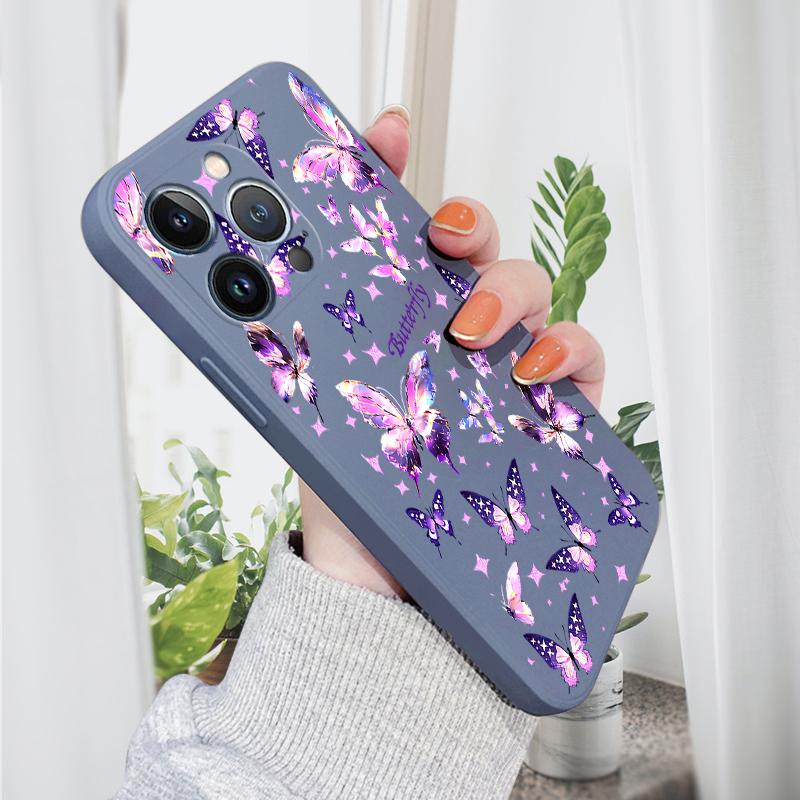 

Для iPhone 16 15 14 13 12 Pro Max 13 12 Mini 14 15 16 Plus SE 2020 SE 2022 красочный дизайн бабочки жидкий силиконовый полный защитный чехол для телефона iPhone 14 Pro Max серый