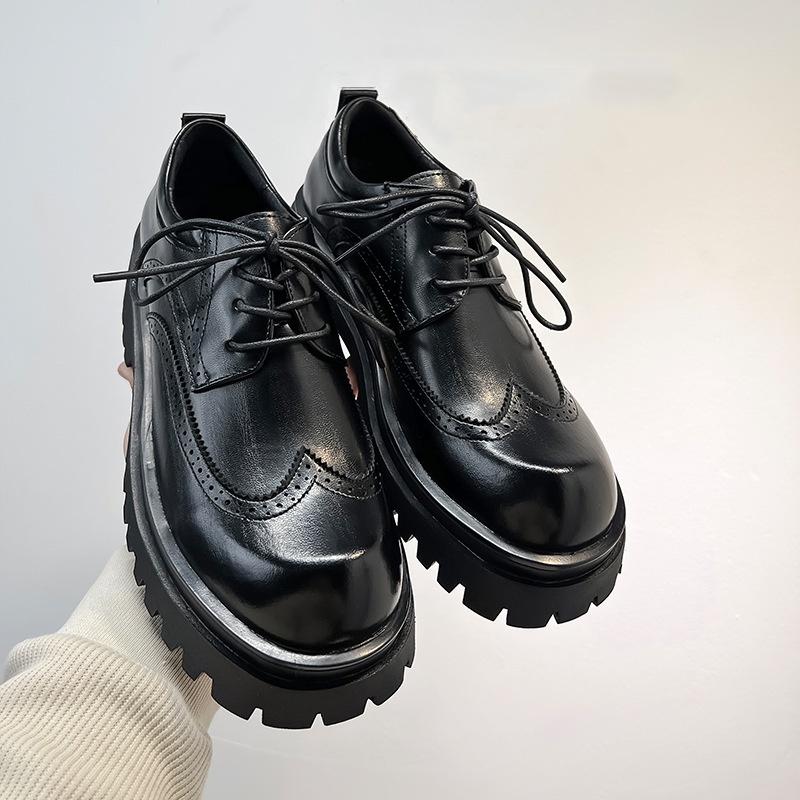 Men Fashion Genuine Leather Shoes Black Brown Carved Brogue Shoe Wedding Party Dress Breathable Platform Footwear Gentleman Mans