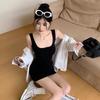 Mori style black U-neck vest dress, high-end summer new temperament, waist and thin hip skirt, short skirt.