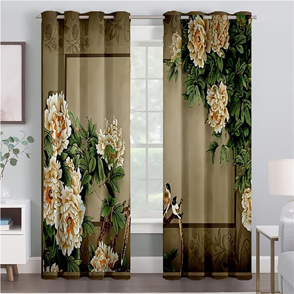 Luxury Oil Painting Gold Vase Colorful Flower Window Curtains Blinds for Living Room Girl Boy Kids Bedroom Decor 2Pieces Office