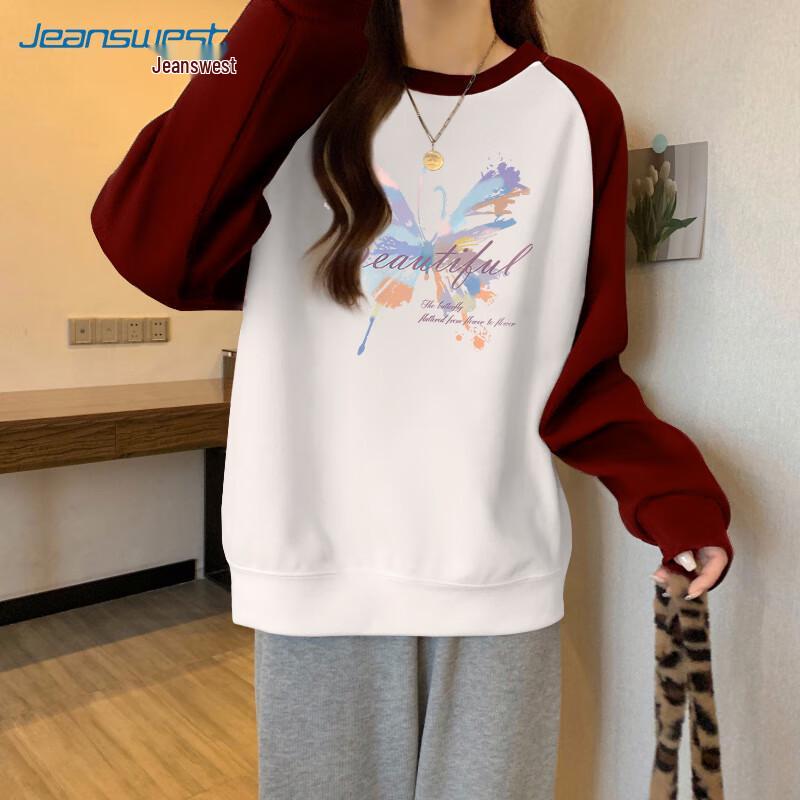 

JEANSWEST Women s Loose-Fit Color-Block Butterfly Print Sweatshirt S
