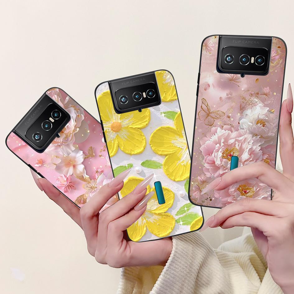 For Asus Zenfone 7 ZS670KS Case I002D Popular Flower Soft Black Silicone Phone Cover For Zenfone 7 Pro ZS671KS Funda I002DD Capa