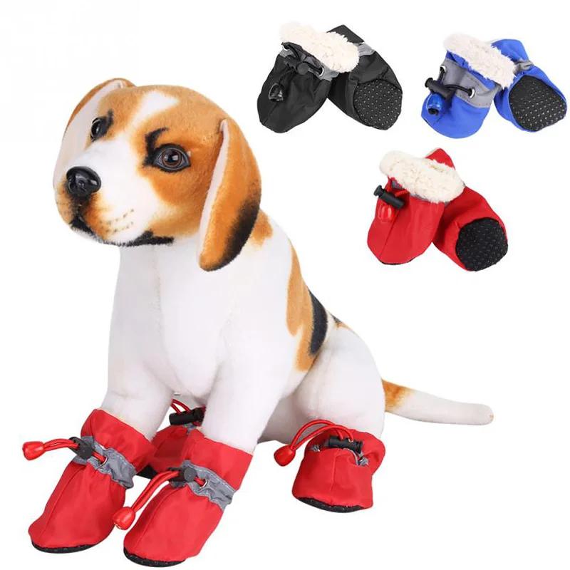 4 Stück/Set Wasserdicht Winter Warm Haustier Hundeschuhe Rutschfest Regen Schnee Stiefel Dick Für Kleine Katzen Welpe Chihuahua Socken Stiefeletten Hunde