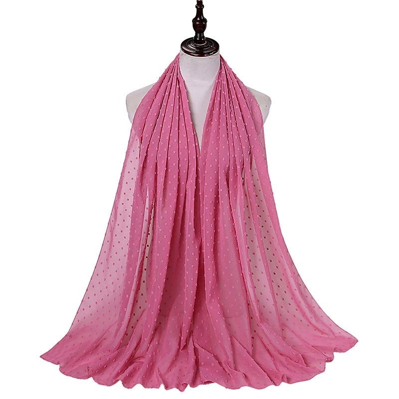 Solid Pearl Chiffon Hijab Scarf Woman Muslim Hijab Shawls Ladyies Ethnic Islamic Turban