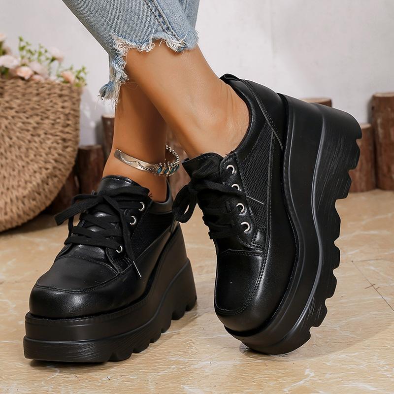 Fashion Fashion Black White Chunky Sneakers Gothic Platform Wedge Shoes for Woman 2025 Thick Bottom Mesh Breathable Sneakers Plus Size