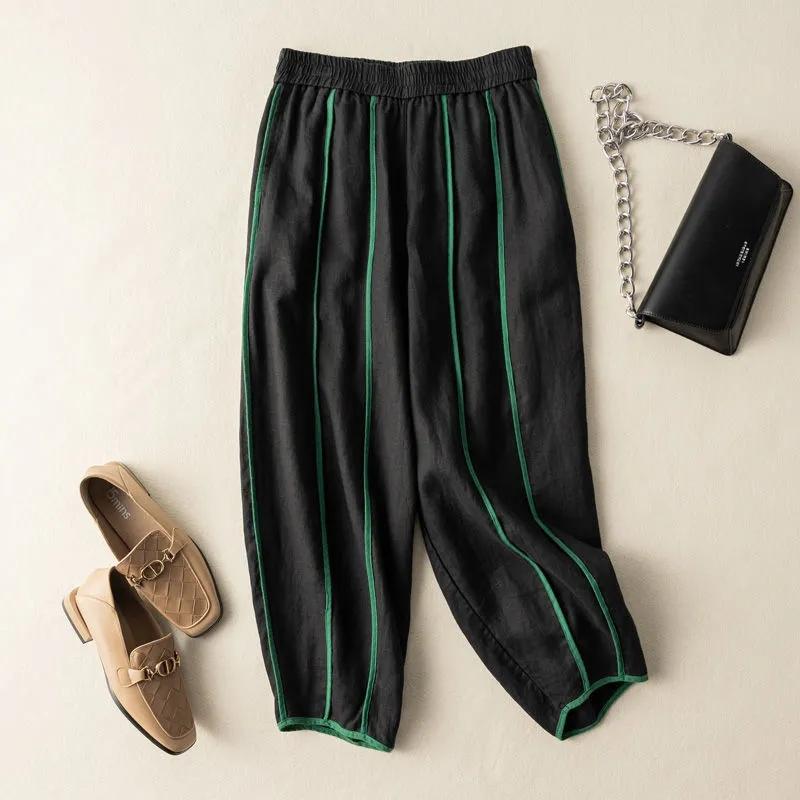 Bright Line Decoration Elastic High Waist Bloomers Loose Wide Leg Women's Pants Korean Fashion Ankle-Length Pants For Women 2024