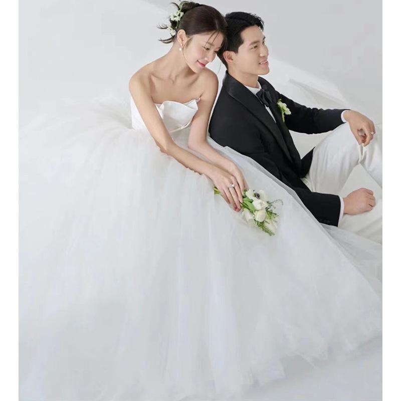 Französisches Tube-Top leichtes Hochzeitskleid 2025 neue Braut kleines Reisefoto schlichter weißer Gazerock Ausgeh-Gazerock
