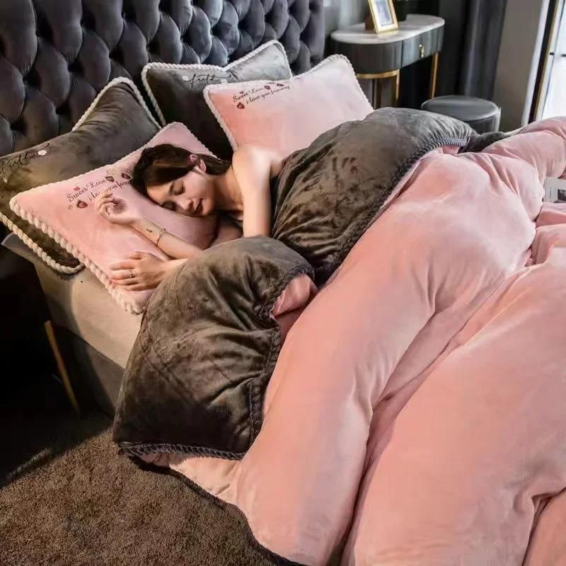 Winter Milk Velvet Bedding Set Warm Thicken Plush Quilt Cover Bed Sheet Pillowcase Double Bed Twin Queen King Duvet Cover Set