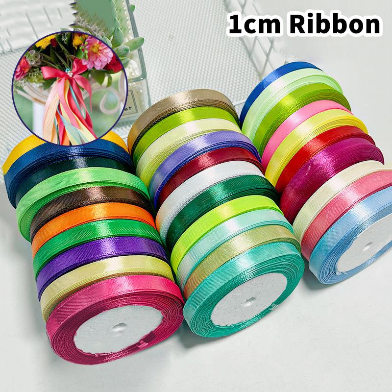 1Cm (25 Yards/Roll) Satin Flat Ribbon Roll Gift Flower Bouquet Packaging Wedding Birthday Ribbon Making Diy